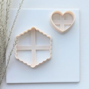 Scalloped Hexagon with Heart Cookie Cutter Combo for Wedding and Valentine Baking Heart in Hexagon Cutter Set for Fondant Decorations Polymer Clay Crafts Cookies and Romantic Art
