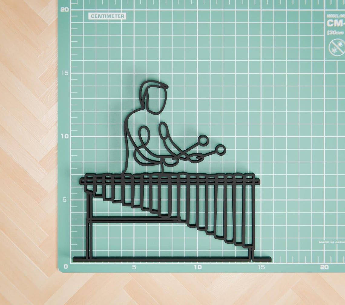 Black Customized Marimba Player Plastic Line Art Sculpture Personalized Percussion Artwork Minimal Modern Decor Gift for Musicians Music Teachers Students and Practice Room Display - Image 4