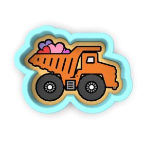 Black Dump Truck Hearts Cookie Cutter Stamp Stencil Baking Tool for Fun Construction and Love Themed Cookies Birthday Party Kids Valentines Day Fondant Pastry Biscuits Desserts Creative