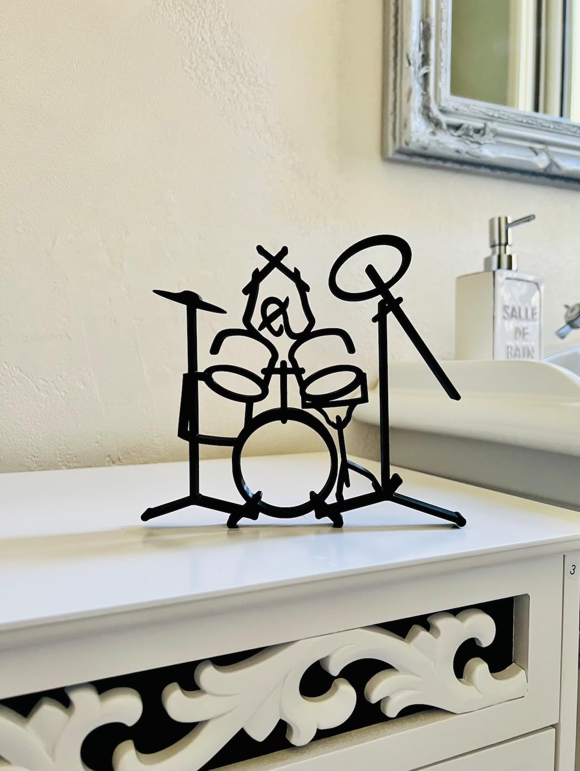 Rock Music Drummer: Minimalist Statue Tabletop Figure, Ideal Bookshelf and Windowsill Sculpture, and Birthday Present