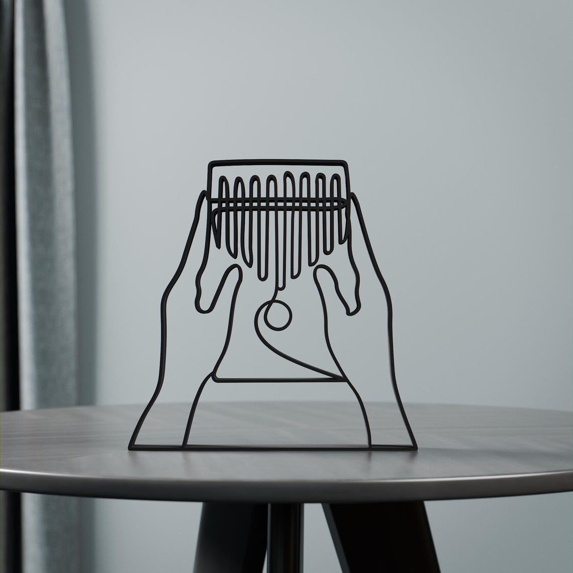 Black Kalimba Player Personalized Plastic Line Art Figure Custom Name Musical Sculpture Modern Home Office Decor Unique Desk Shelf Display Accent Creative Instrument Inspired Interior Styling - Image 4