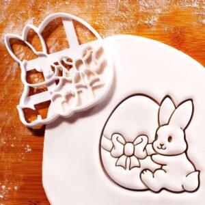 Bunny with Easter Egg Cookie Cutter for Spring Baking Easter Day Celebration Animal Shaped Biscuit Decorating Fondant Stamp for Kids Party Favors Cute Dessert Ideas for Holiday