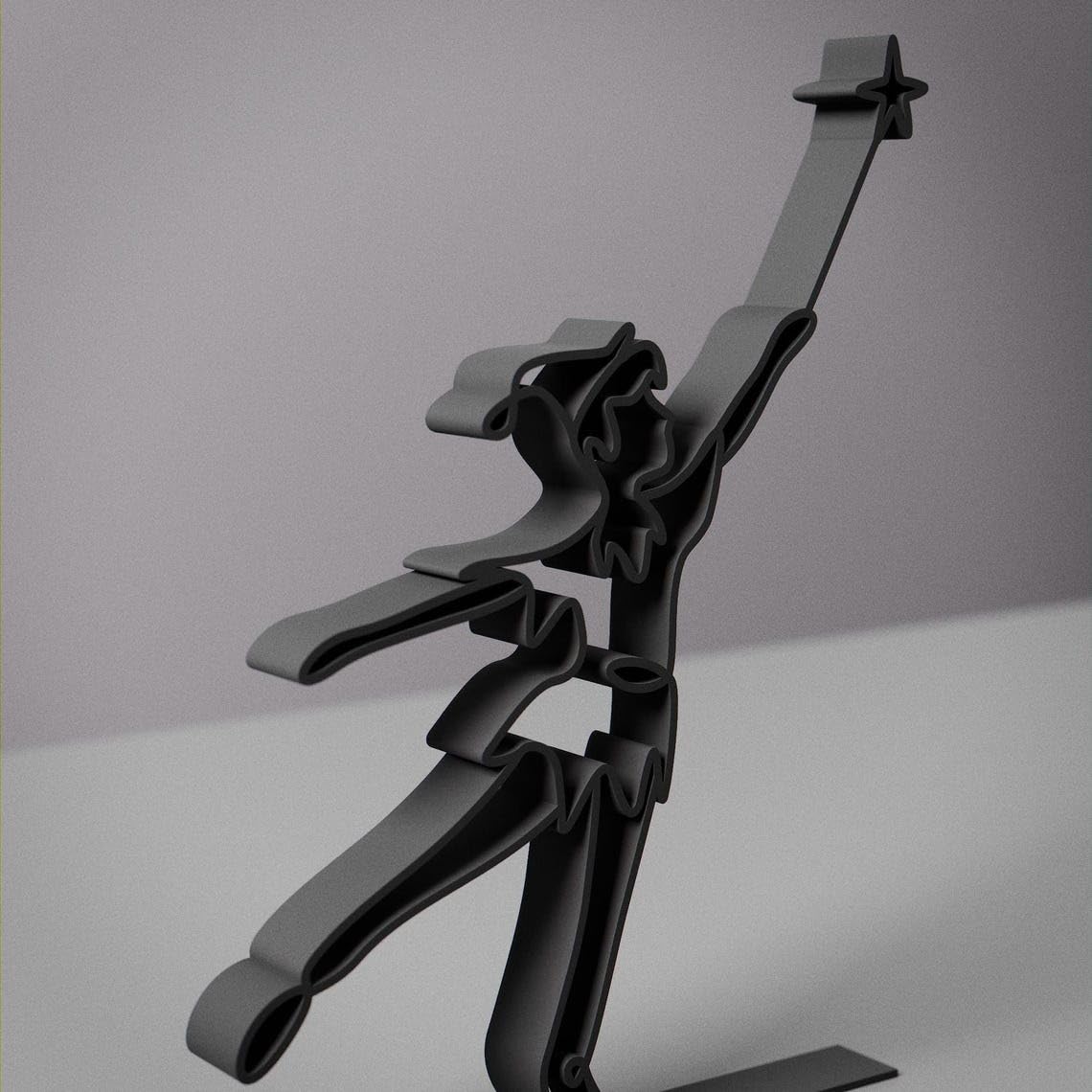 Peter Pan Plastic Minimalist Line Art Sculpture Story Inspired Home Decor Figure for Desk Shelf Living Room Office Decoration Artistic Fantasy Character Theme - Image 3