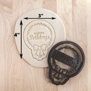Happy Holidays Wreath Detailed Cookie Cutter, Fondant or Clay Embosser, Holiday Cookie Cutter, Christmas Wreath Cookie, Holiday Sugar Cookie Decor, Made in India