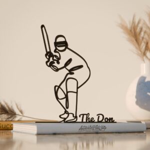 Black Personalized Cricket Player Line Art Decor Custom Name Cricketer Sculpture Modern Sports Inspired Display Accent for Home Office Shelf Table Studio Living Room Contemporary Interior Styling