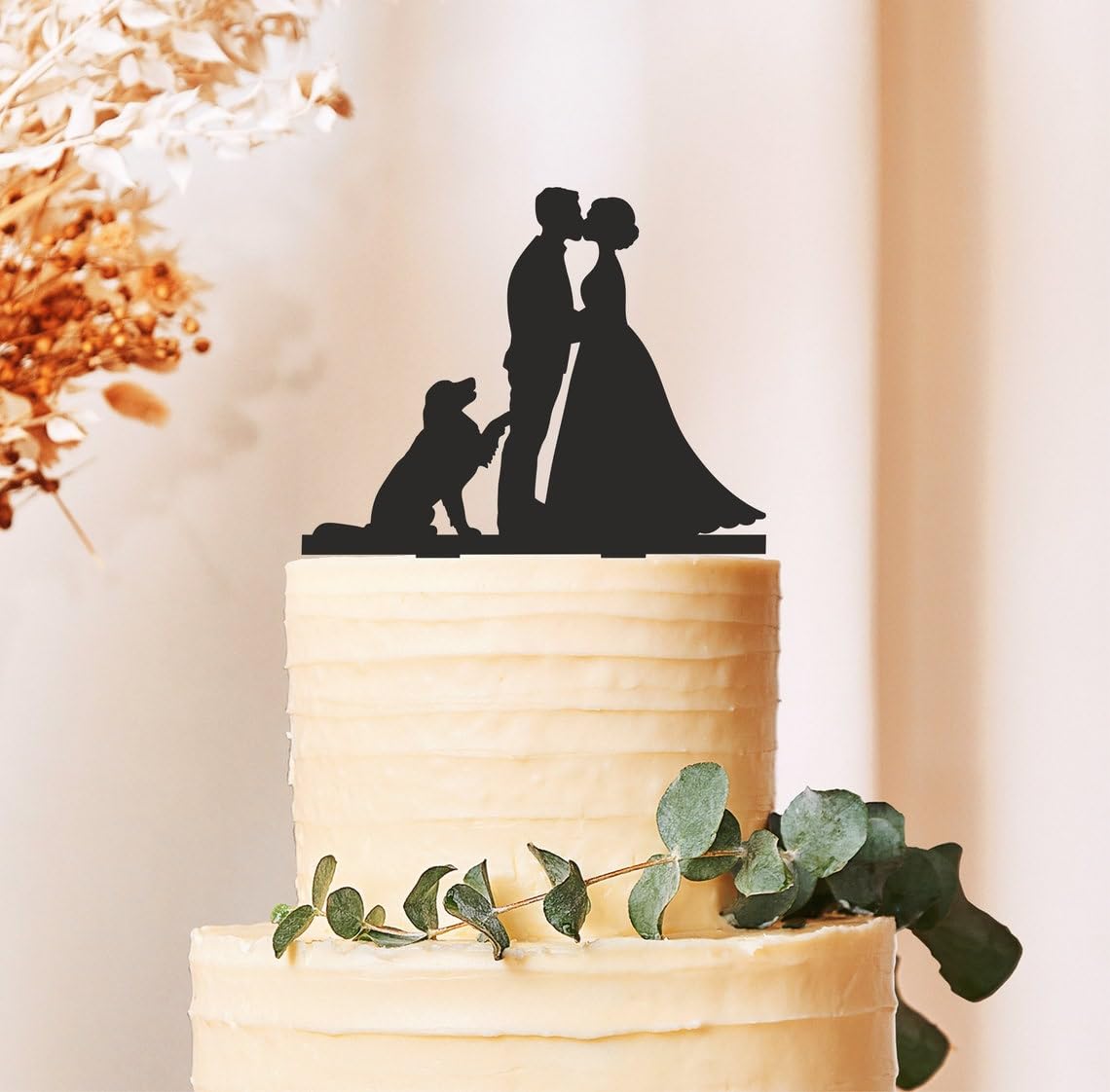 Wedding Cake Toppers with Dogs | Mr and Mrs Silhouette Cake Topper with Dog | Wedding Cake Decoration | Elegant Wedding Cake Accessory with Dog Silhouettes