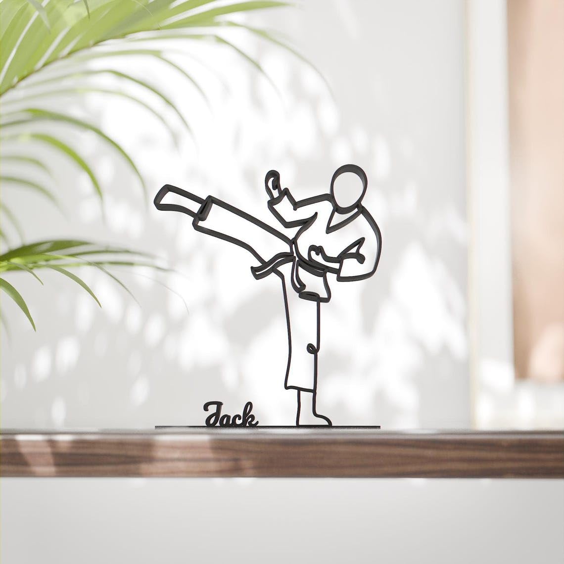 Personalized Karate Man Line Art Decor Figure Plastic Custom Name Statue for Desk Shelf Home Office Martial Arts Inspired Modern Interior Display India - Image 2
