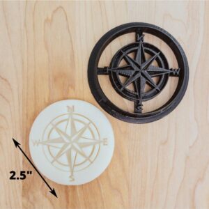 Intricate Compass Rose Design: Features a detailed compass rose shape, perfect for creating adventure-themed cookies, fondant decorations, or clay ornaments for nautical, travel,
