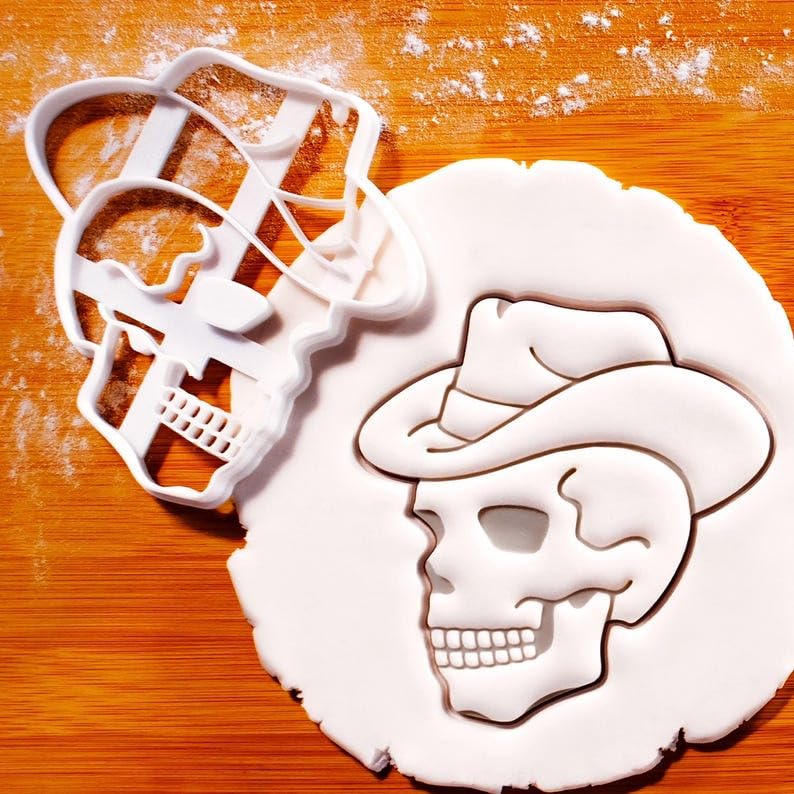 Cowboy Skull Cookie Cutter for Wild West Halloween Baking Gothic Party Biscuits Pirate Theme Treats Cowboy Decor Spooky Western Sheriff Skeleton Cookies Fall Festival and Haunted Event