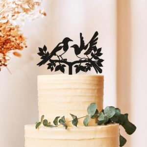 Magpie Wedding Cake Topper | Love Birds on a Branch Cake Decoration | Bird Couple Bride Groom Topper | Elegant Wedding Cake Decoration Lovers | Two Birds Cake Topper Special Occasions (3 inch)