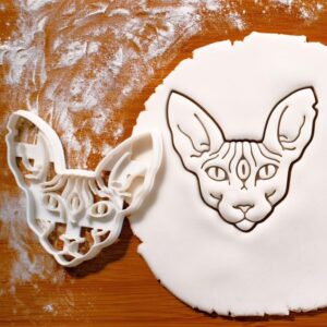 Sphynx Cat with Third Eye Cookie Cutter Hairless Cat Biscuit Clay Fondant Cutter for Mystical Occult Symbolism Baking Spiritual All Seeing Eye Kitten Shape for Masonic Party Themes