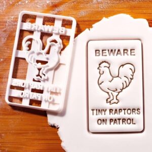 Beware Tiny Raptors Cookie Cookie Cutter Funny Farm Chicken Rooster Sign Biscuit Fondant Craft Clay Cutter Baking Gift for Homesteaders Chicken Lovers and Poultry Enthusiasts