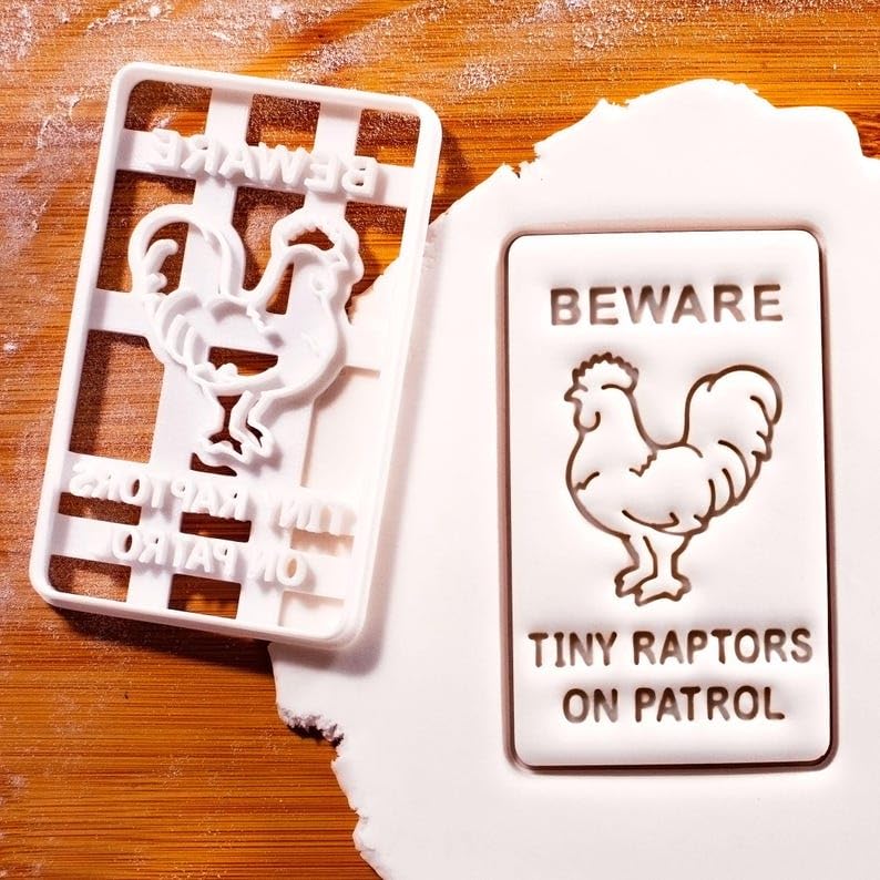 Beware Tiny Raptors Cookie Cookie Cutter Funny Farm Chicken Rooster Sign Biscuit Fondant Craft Clay Cutter Baking Gift for Homesteaders Chicken Lovers and Poultry Enthusiasts