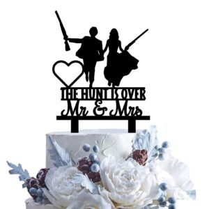 The Hunt is Over Wedding Cake Topper Funny Bride and Groom with Rifle | Rustic Mr and Mrs Cake Topper for Engagement, Bridal Shower, Bachelorette, Farmhouse Wedding Decoration (3 inch)