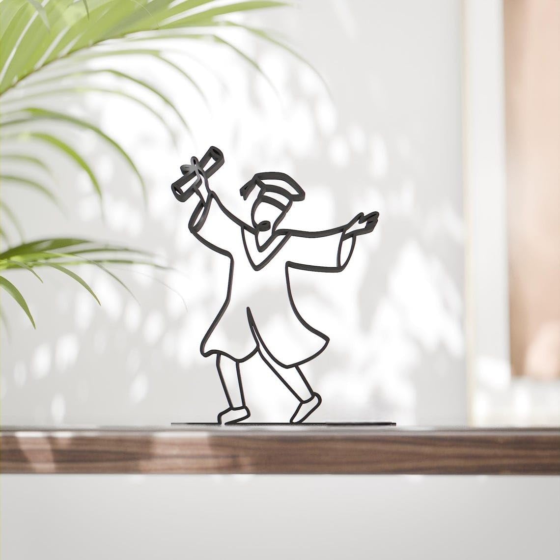 Black Graduate Plastic Line Art Sculpture for Graduation Gift, Modern Minimalist Academic Figure for Home Office Decoration, Elegant Artwork for Student Achievement Display India - Image 2