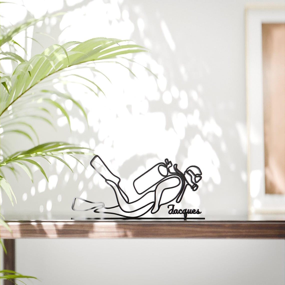 Personalized Scuba Diver Minimal Line Art Figure Plastic Name Decor Gift for Desk Shelf Home Office Modern Interior Ocean Adventure Inspired Display India - Image 2