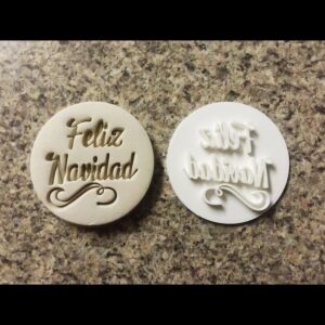 Black Feliz Navidad Embosser Stamp Cookie Cookie and Cupcake Decorating Tool Made in India for Christmas Baking Homemade Treats Spanish Holiday Crafts Fondant Desserts and Gift Ideas