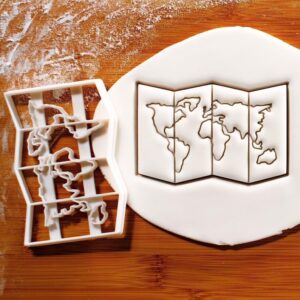 World Map Cookie Cutter Cookie Mold for Holiday Travel Theme Biscuit Fondant Clay Baking Party Treats and Global Adventure Inspired Decorations