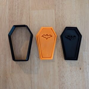 Black Coffin with Bat Cookie Cutter and Stamp Set for Baking Fondant Biscuits Clay Crafts Halloween Gothic Theme Cake Decorating Spooky Party Supplies Kids Activities and DIY Art
