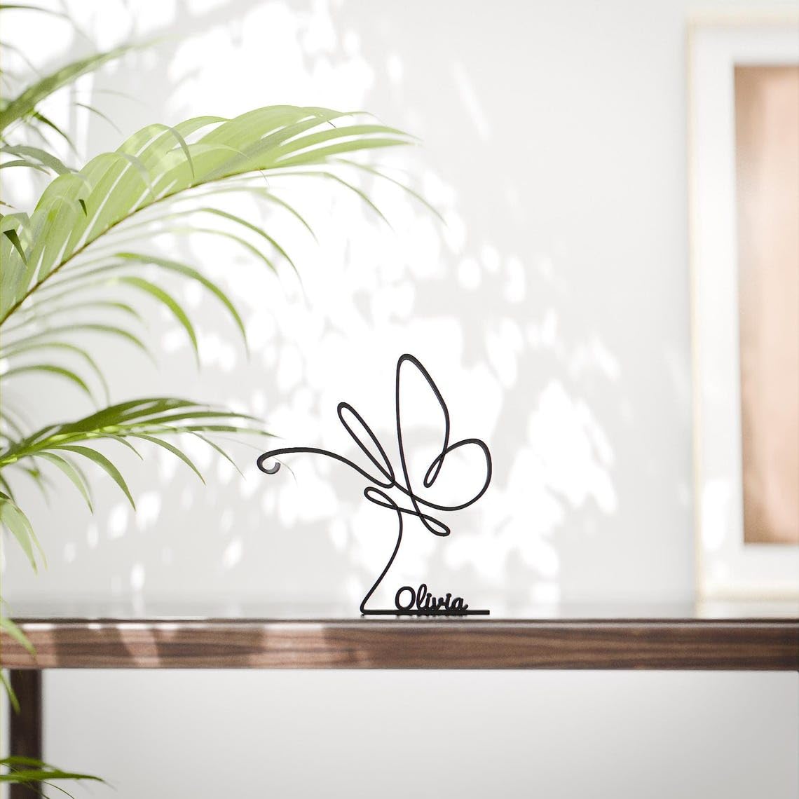 Personalized Butterfly Plastic Minimal Line Art Sculpture Custom Name Nature Decor Figure for Desk Shelf Living Room Personalized Home Office Styling - Image 2
