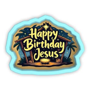 Black Happy Birthday Jesus Cookie Cutter Stamp Stencil Baking Tool for Fun Christmas Holiday Nativity Celebration Cookies Birthday Party Kids School Events Fondant Pastry Biscuits Desse