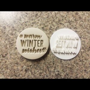Black Warm Winter Wishes Embosser Stamp Christmas Theme Baking Tool for Holiday Cookies Cupcakes Fondant Decoration Seasonal Party Treats Biscuit Topper for Gift Boxes and Winter
