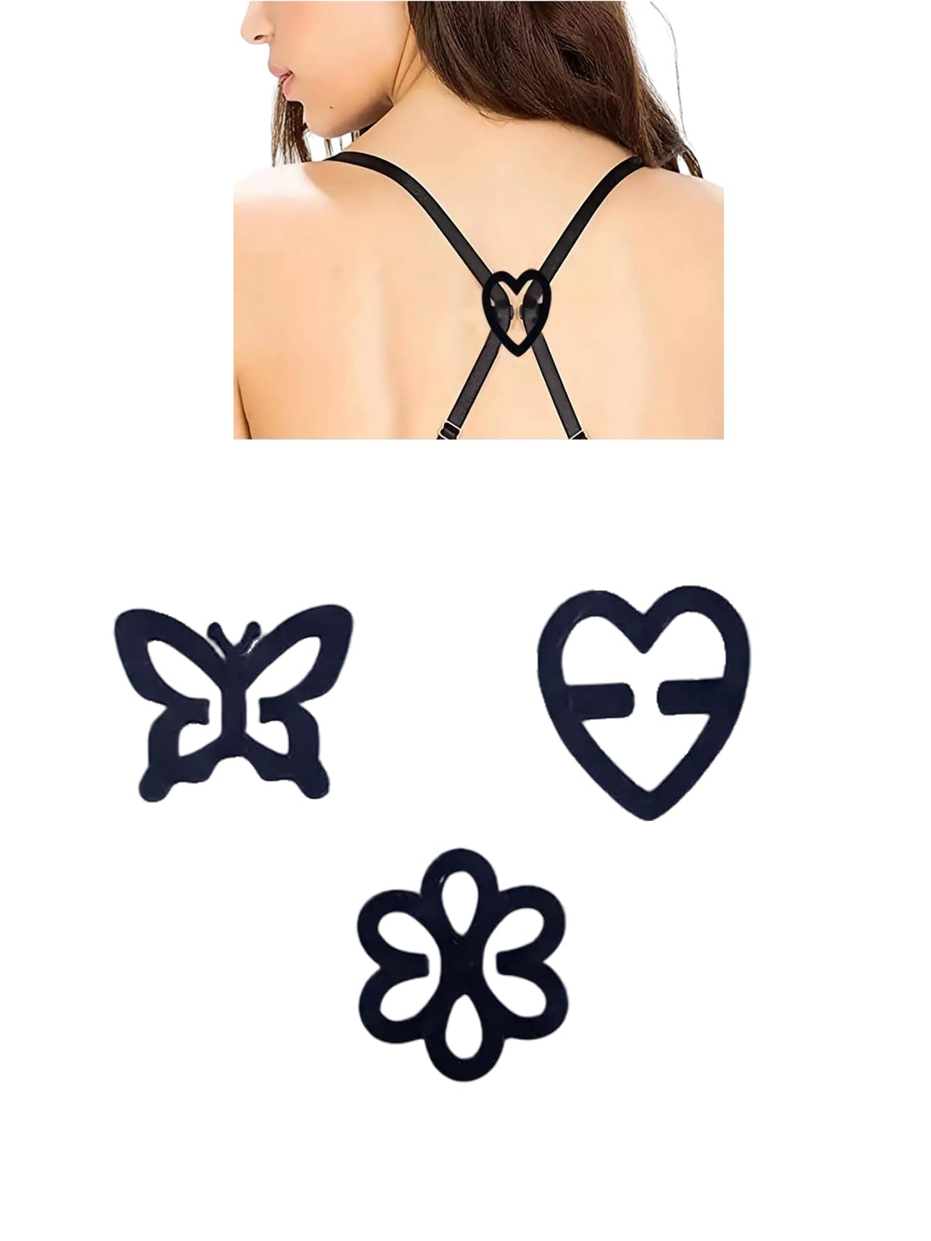 Set of 3 Bra Strap Clips: Racerback Style for Concealing Straps, Cleavage Control, with Anti-Slip Buckles