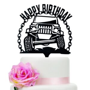 Off-Road Vehicle Happy Birthday Cake Topper Boys Men | SUV Birthday Cake Decoration | 4x4 Vehicle Cake Topper Adventure Themed Parties | Boys Birthday Party Supplies, Mens Cake Decor (3 inch)