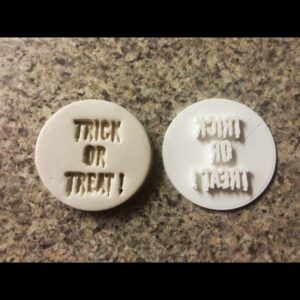 Black Trick or Treat Embosser Stamp Cookie Cupcake Fondant Embosser Cookie Halloween Baking Tool for Spooky Party Treats October Holiday Desserts Icing Decoration and Crafts