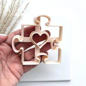 Puzzle Piece with Heart Cutout Cookie Cutter for Polymer Clay and Fondant Large Clay Cutter for Making Unique Puzzle Clay Earrings Custom Gift Tags Decorative Crafts and Baking Projects