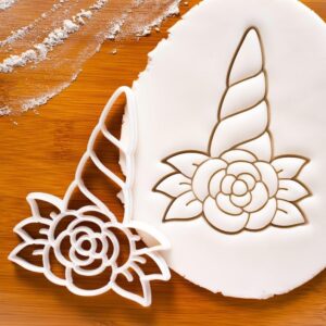 Unicorn Floral Horn Cookie Cutter Biscuit Cutter Kawaii Whimsical Baby Shower Baking Tool Mystical Rainbow Mythology Design Perfect for Shabby Chic Parties Fantasy-Themed (ONLY FLORAL HORN)