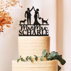 Bride and Groom Wedding Cake Topper with Dogs | Custom Dog Cake Topper | Romantic Wedding Decoration | Pet Lover Wedding Theme | Couple Two Dogs for Engagement, Anniversary, Reception (7 inch)