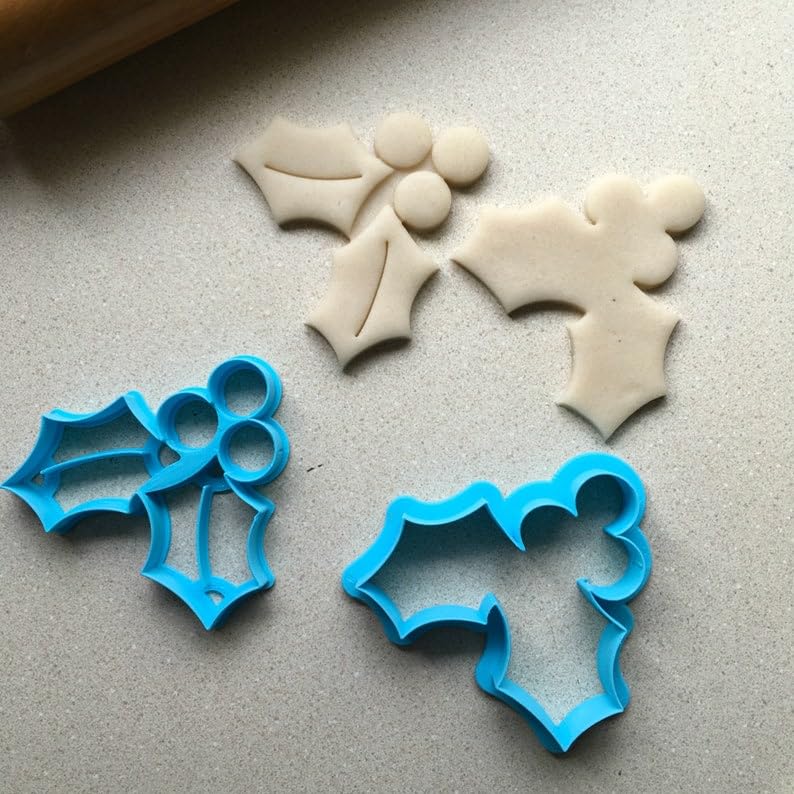 Cookie Set of 2 Holly Cookie Cutters Suitable Size Made in India for Christmas Holiday Baking Fondant Crafts Winter Party Treats Reusable Food Safe Holly Shape Mold for Festive Cookie