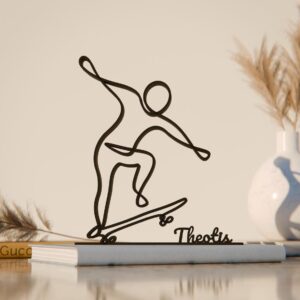 Personalized Skater Minimal Line Art Figure Plastic Name Skateboarding Decor Gift for Desk Shelf Home Office Modern Interior Art Display Sports Inspired India