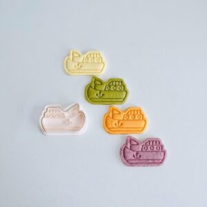 Black Boat Cookie Cutter Fishing Boat with Anchor Biscuit Cutter Stamp Set Nautical Theme for Baking Cookies Fondant Clay Craft Tool Homemade Gifts Party Desserts