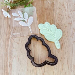 Leaf Branch Rounded Cookie Cutter and Embosser Set Cookie for Fondant, Clay, Dough Spring Leaf Buds Stamp and Cutter, Botanical Theme Gift Decor, Spring and Nature Craft Projects Made