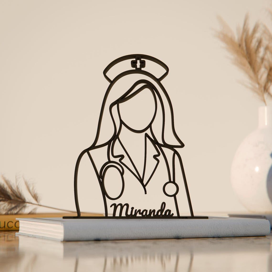 Nurse Plastic Minimal Line Art Sculpture Healthcare Decor Figure for Living Room Desk Shelf Bedroom Home Office Interior Styling