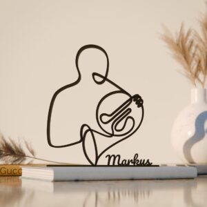 Black Custom Name French Horn Artist Plastic Line Art Figure Personalized Music Decor Sculpture Modern Home Office Studio Shelf Display Accent Creative Gift for Horn Lovers Artistic Styling India
