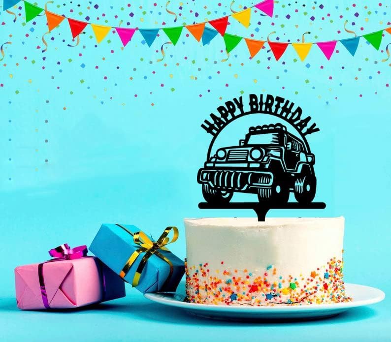 Black Jeep Pickup Cake Topper, SUV Off-Road Car Birthday Decoration, 4x4 Vehicle Theme Cake Topper for Men, Husband, Son, Adventure Lovers, Outdoor Enthusiasts, and Car Enthusiasts. (3 inch) - Image 2