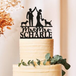 Bride and Groom Wedding Cake Topper with Dogs | Custom Dog Cake Topper | Romantic Wedding Decoration | Pet Lover Wedding Theme | Couple Two Dogs for Engagement, Anniversary, Reception (6 inch)