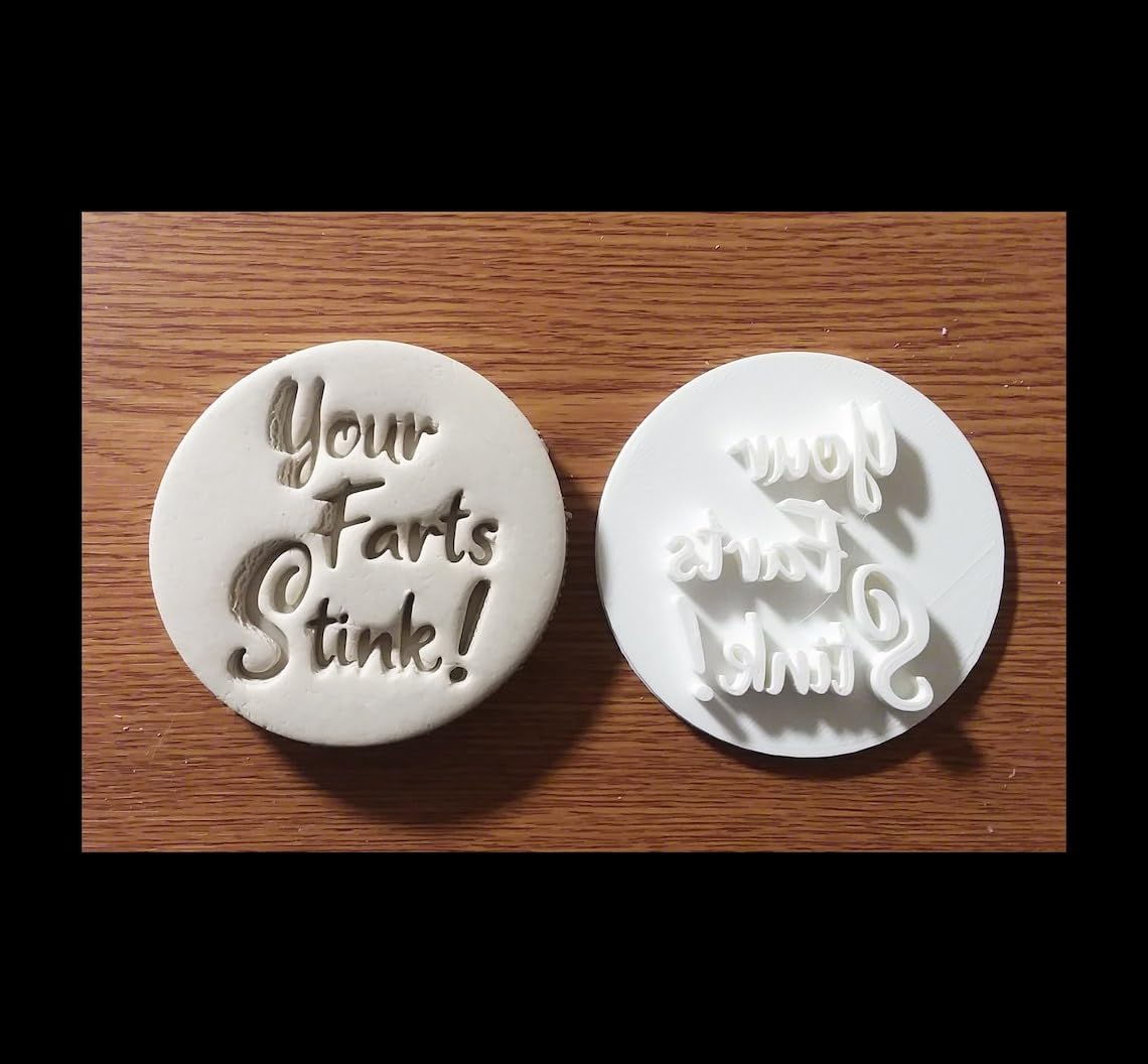 Your Farts Stink Black Cookie Embosser Stamp Cookie Fondant Cupcake Decorating Tool for Funny Birthday Dad Joke Gag Gift Baking Accessory Humorous Fathers Day Party Dessert Imprint