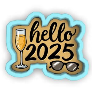 Black Hello 2025 Champagne Glasses Cookie Cutter Stamp Stencil Baking Tool for Fun New Year Celebration Party Cookies Kids School Events Fondant Pastry Biscuits Desserts Creative Baking