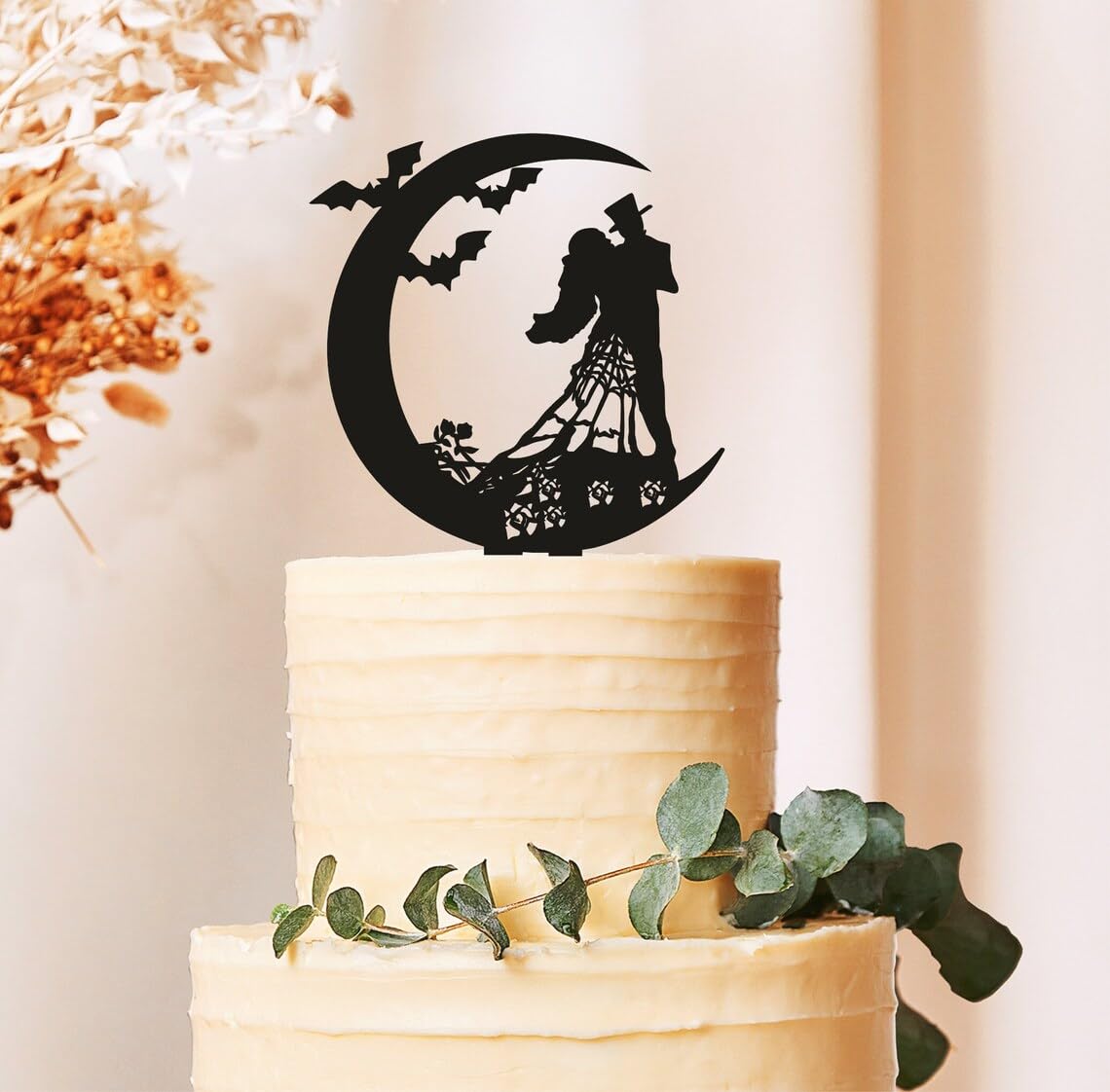 Till Death Wedding Cake Topper | Gothic Halloween Cake Decoration with Moon Theme | Spooky Wedding Cake Topper Halloween Celebrations | Unique Romantic Cake Decor Weddings Special Occasions