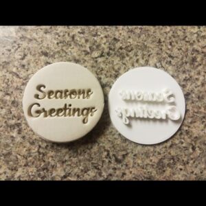 Seasons Greetings Black Cookie Embosser Stamp for Cookies and Cupcakes Festive Christmas Baking Tool for Holiday Desserts Winter Party Treats and Personalized Gift Decorations