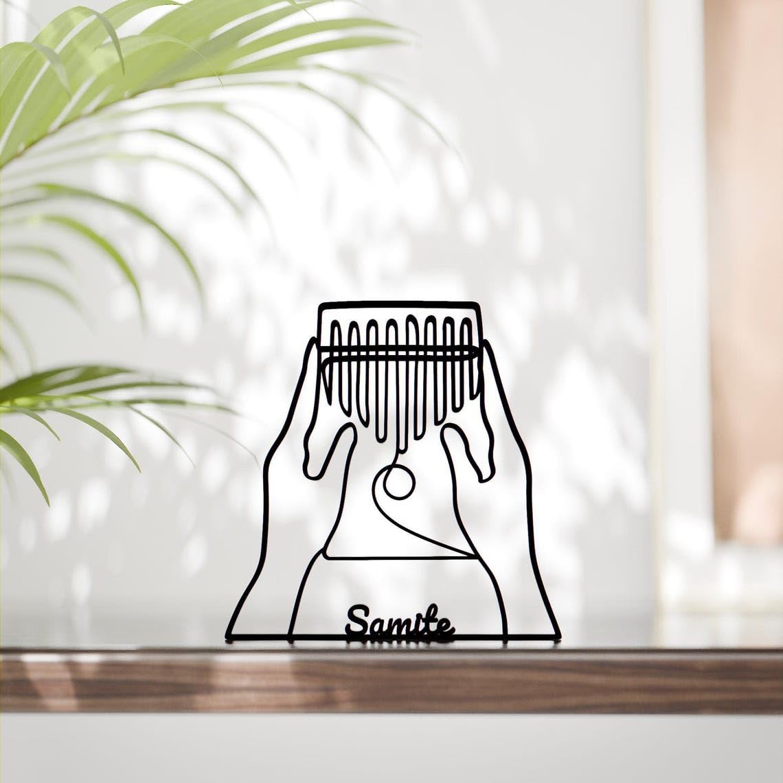 Black Kalimba Player Personalized Plastic Line Art Figure Custom Name Musical Sculpture Modern Home Office Decor Unique Desk Shelf Display Accent Creative Instrument Inspired Interior Styling - Image 2