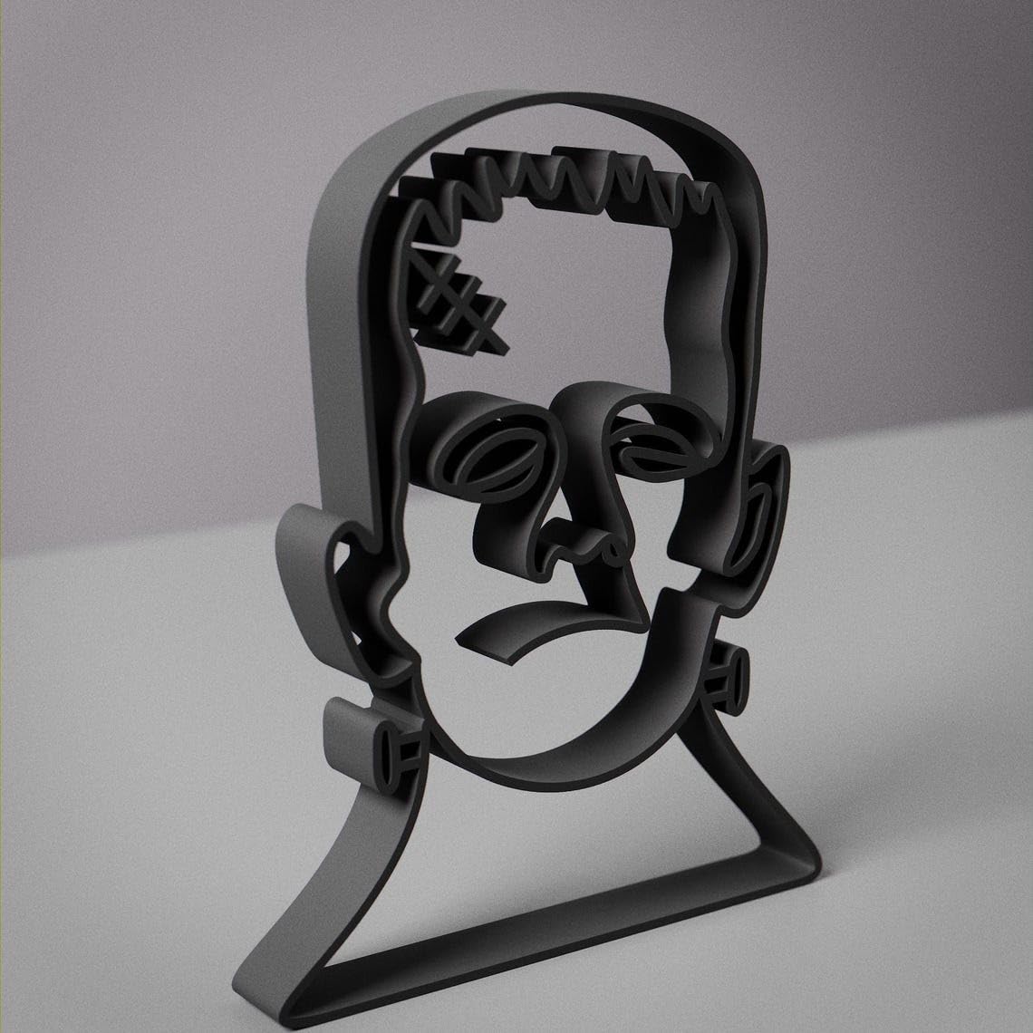 Personalized Frankenstein Plastic Minimal Line Art Sculpture Custom Name Character Decor Figure for Desk Shelf Living Room Personalized Home Office Styling - Image 3