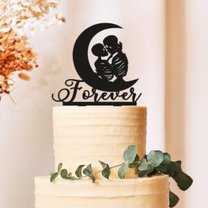 Skeleton Wedding Cake Topper for Halloween, Gothic Skull Couple Till Death Theme, Forever Wedding Cake Decoration, Romantic Skeleton Figurine for Unique Celebration Cakes (7 inch)