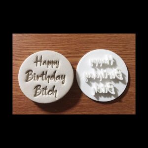 Black Happy Birthday Bitch Embosser Stamp Cookie Cupcake Fondant Embosser Cookie Baking Tool for Funny Adult Birthday Party Decorations Bold Icing Design for Cookies and Cakes