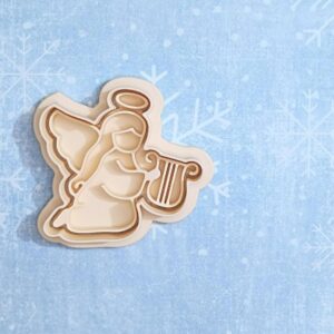 Angel with Harp Cookie Cutter Set for Baking Biscuits Sugar Cookies Fondant Pastry Dough Cake Decoration Religious Christmas Theme Treats for Holiday Gifting Events and Spiritual