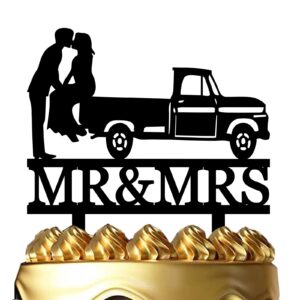 Pickup Truck Wedding Cake Topper | Trucker Bride and Groom Cake Topper for Wedding, Anniversary, Bridal Shower | Funny and Unique Truck Cake Decoration for Couples and Truck Lovers (7 inch)
